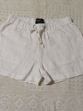 Tahari White High-Waist 100% HEMP Drawstring Shorts Sz.S